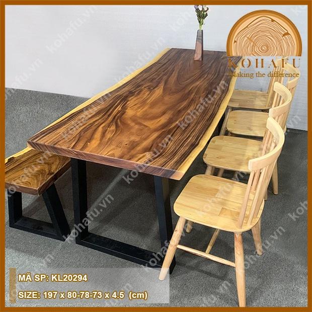 Mặt bàn gỗ me tây nguyên tấm, uốn lượn tự nhiên dài 197 x rộng x dày 4.5 - KL20294