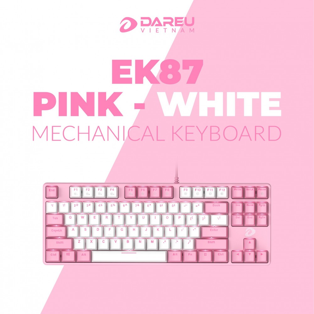 Bàn phím cơ Gaming DAREU EK87 PINK-WHITE (PINK-LED, Blue/ Brown/ Red D switch) - Hàng chính hãng