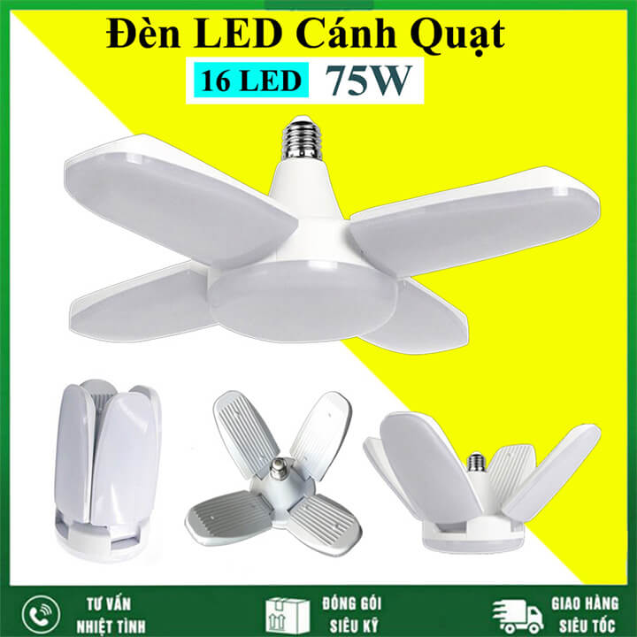 Bóng Đèn Led Cánh Quạt 4 Cánh 75W Siêu Sáng, Chuôi Xoáy E27 Ánh Sáng Trắng Tiết Kiệm Điện