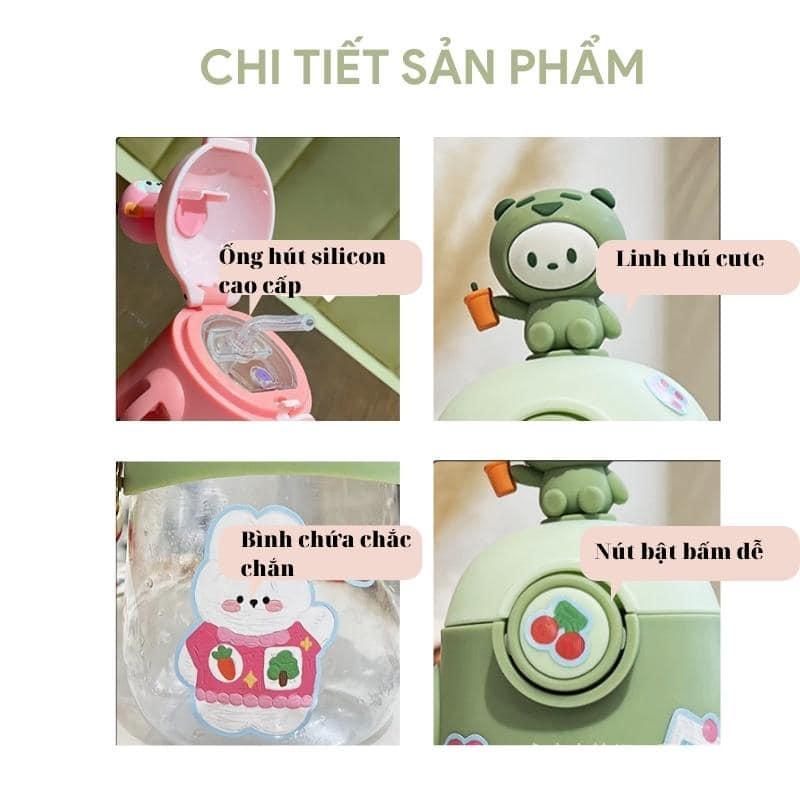 BÌNH ĐỰNG NƯỚC , SỮA NGỘ NGHĨNH KÈM DÂY ĐEO TIỆN LƠI CÓ TẶNG KÈM STICKER 600ML