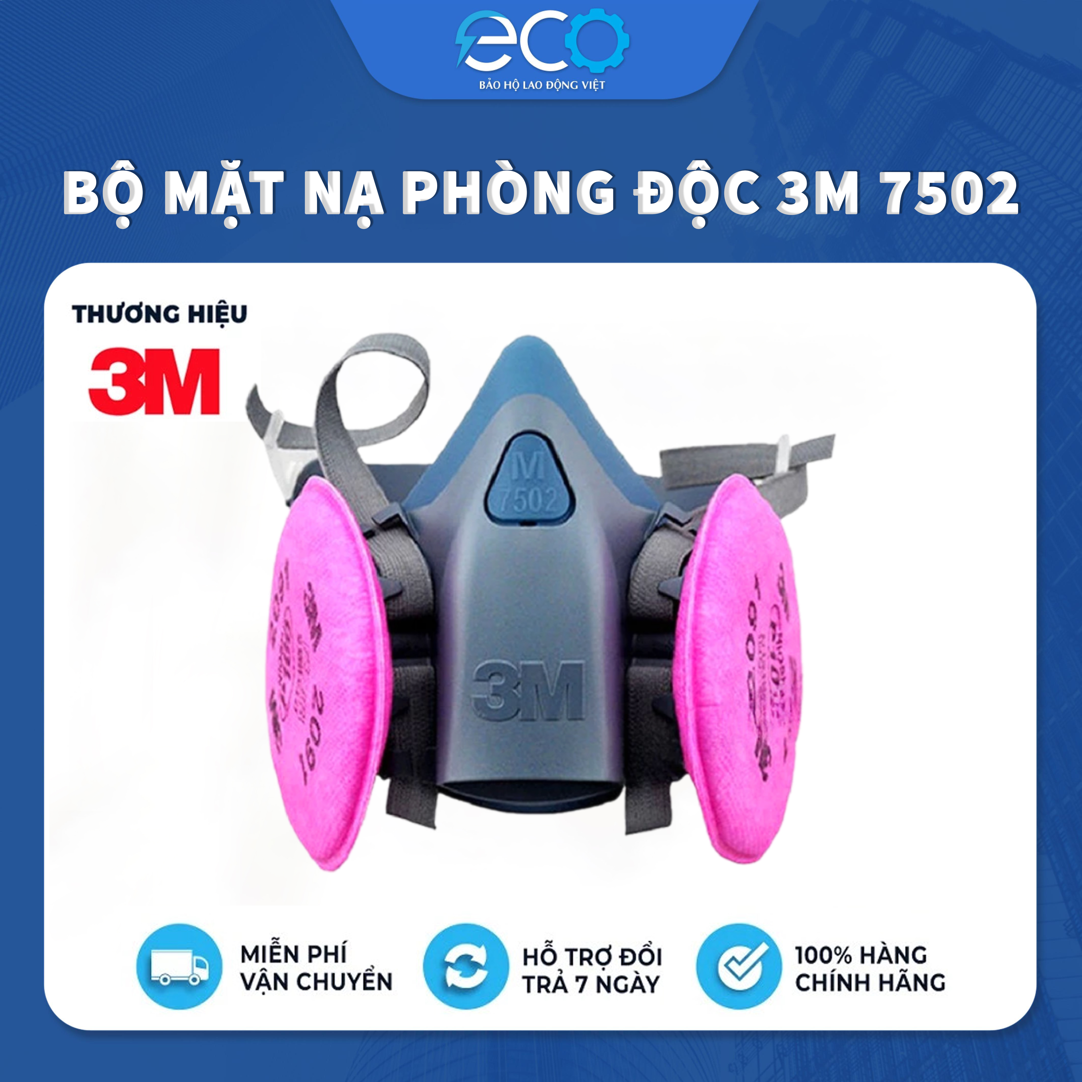 Bộ mặt nạ phòng độc 3M 7502 kèm phin 2097 lọc bụi mịn, chống hơi độc, khí hàn cắt đúc kim loại