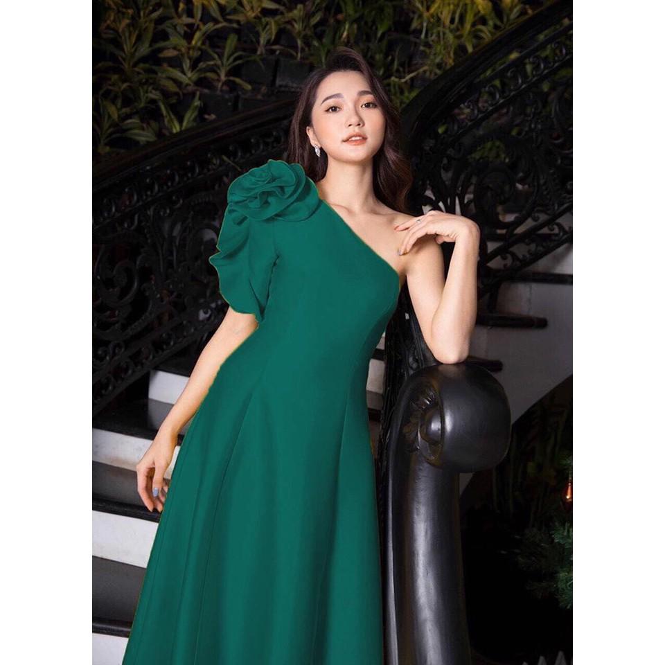 Đầm xoè Vintages 1 Vai Phồng kết hoa CAO CẤP - MS76Y ( Size M/L đến 57kg )MM MM