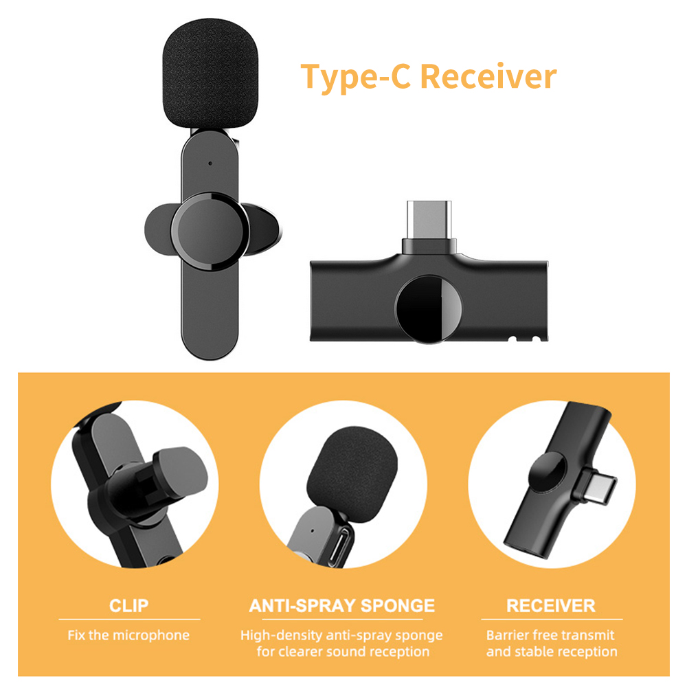 Micrô Không Dây USB-C Kẹp Trên Ve Áo Để Xem Trực Tiếp Quay Video Quay Phim Cho Máy Tính Điện Thoại Thông Minh