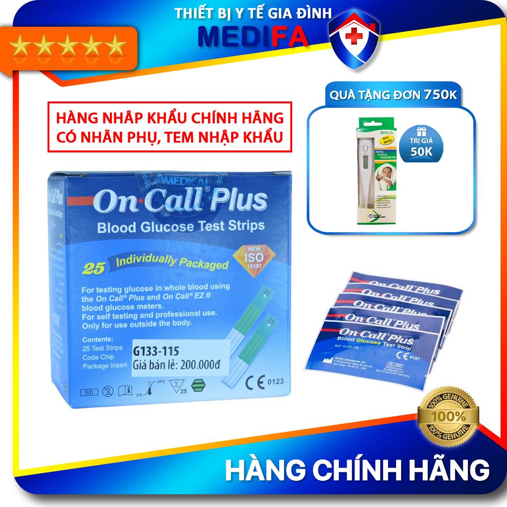 Hộp 25 Que Thử Đường Huyết On Call Plus Có Túi Thiếc Đựng Riêng Từng Test, Chính hãng ACON