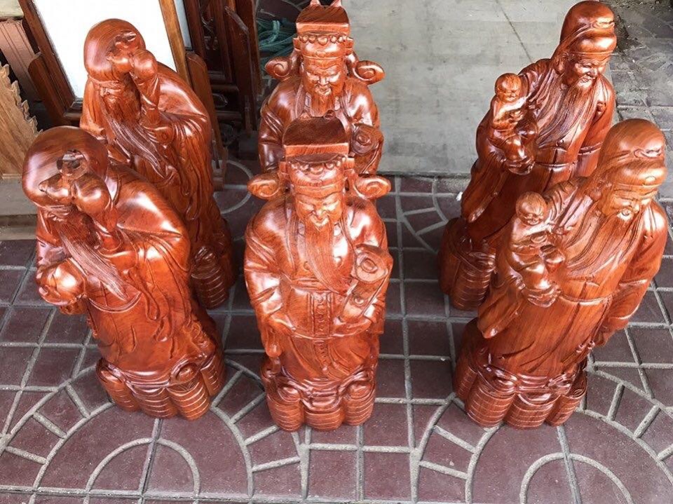 Bộ ba tượng phước lộc thọ, gỗ hương ta việt nam, cao 30cm