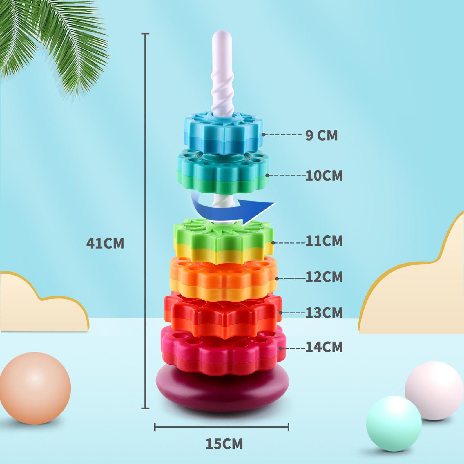 2xPlastic Rainbow Tower Stacking Toy Shape Color Recognition Building Blocks