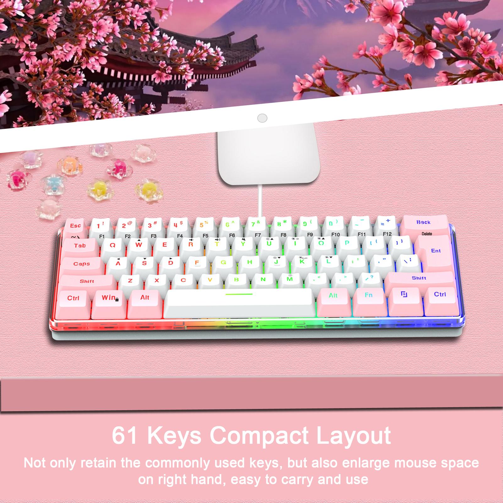 61 Keys Wired Keyboard Membrane Keyboard Compact Design RGB Backlight Effect with Multimedia Shortcuts Detachable Data Cable