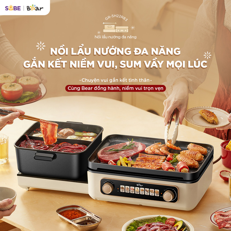 Nồi lẩu nướng đa năng Bear GR-5H22R83 Hàng chính hãng