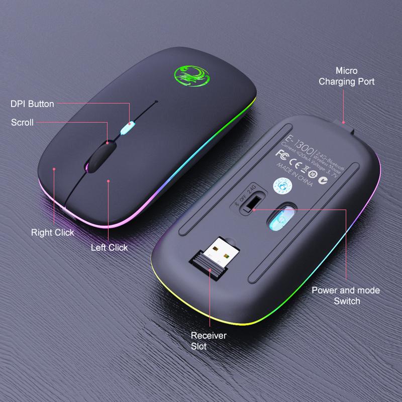 Chuột Không Dây Bluetooth RGB Sạc Chuột Máy Tính Không Dây Im Lặng Mause LED Backlit Ergonomic Cho Xiaomi Laptop