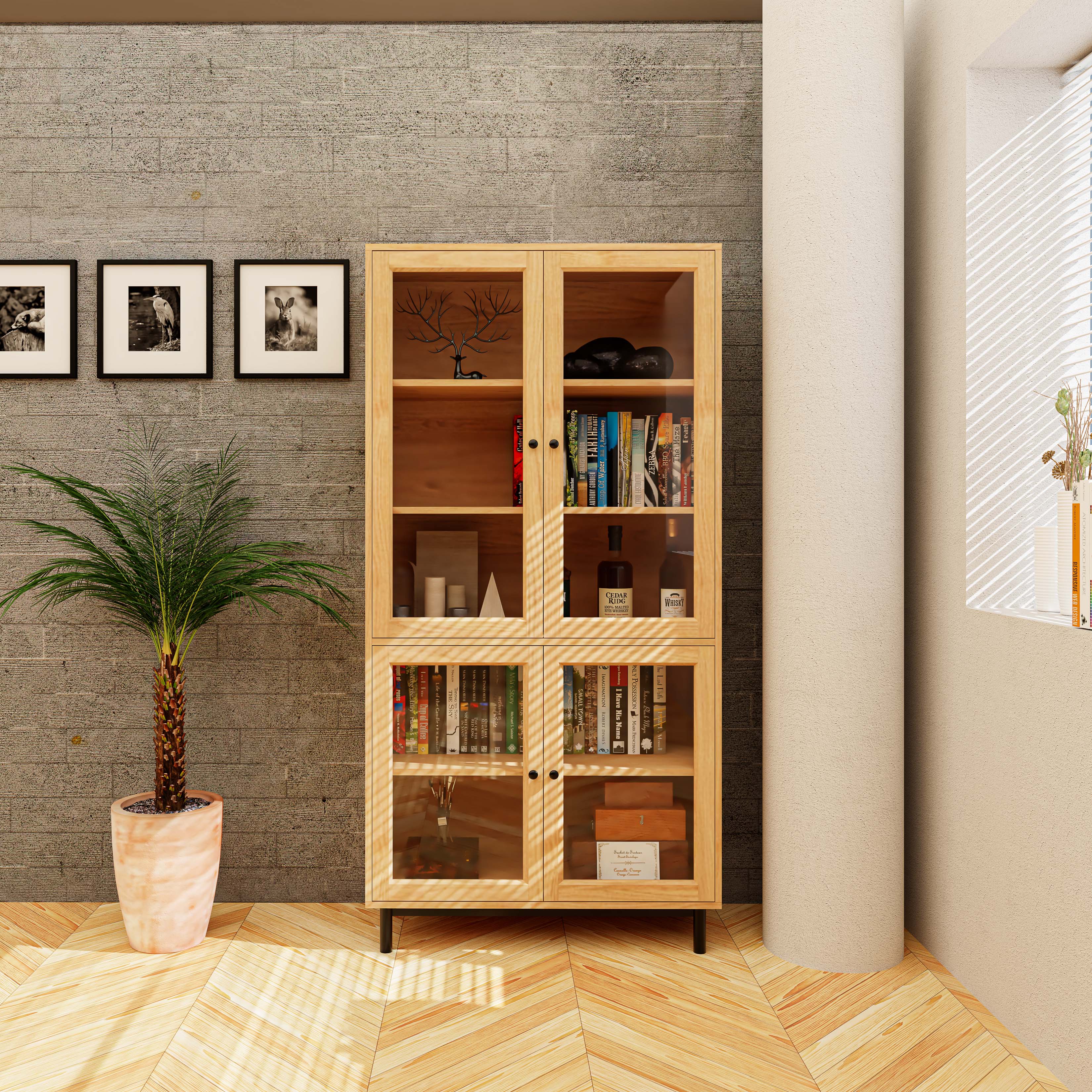 Hình ảnh [Happy Home Furniture] CATY , Kệ sách 5 tầng cửa kính - chân sắt ,  90cm x 39cm x 180cm (DxRxC), KSA_020