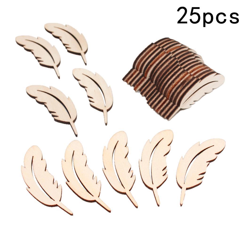 25 Pieces Feather Shape Unfinished Wood Shape Embellishment for Art Craft Decoration 50mm