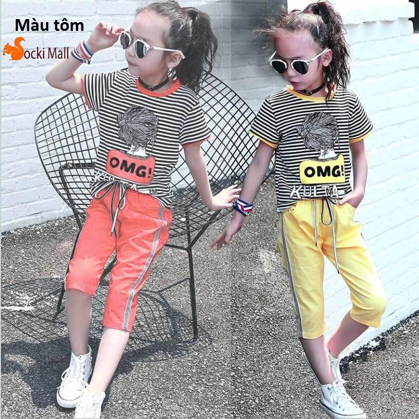 Bộ quần áo bé gái áo in sọc, kiểu quần lửng thời trang, sành điệu - Quần áo trẻ em - SockiMall.