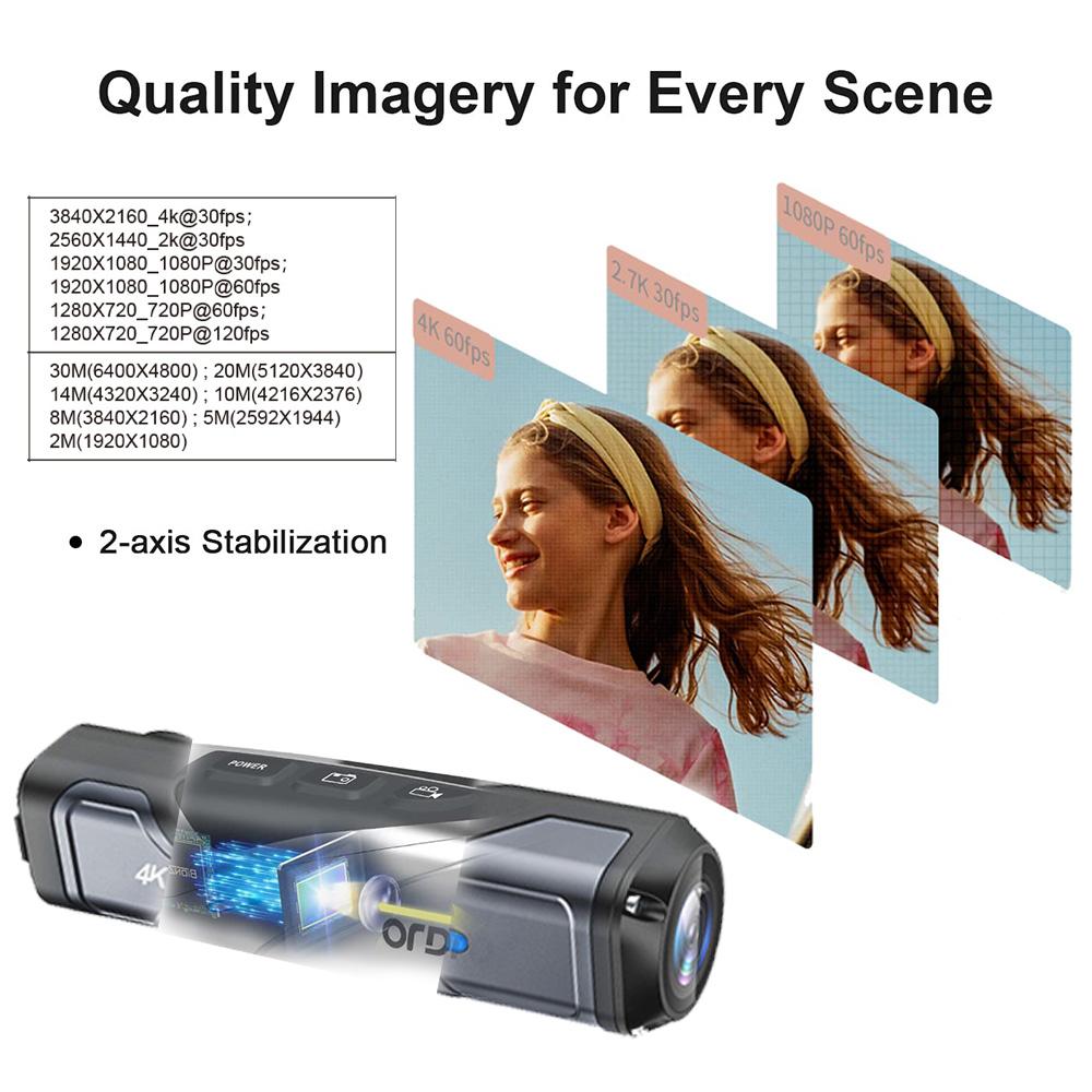Ultra HD 4K 30 khung hình / giây Máy ảnh đeo được Máy quay POV rảnh tay với Bộ ổn định trục Gimbal cảm biến WiFi 2.4/5G cho Vlog Trave