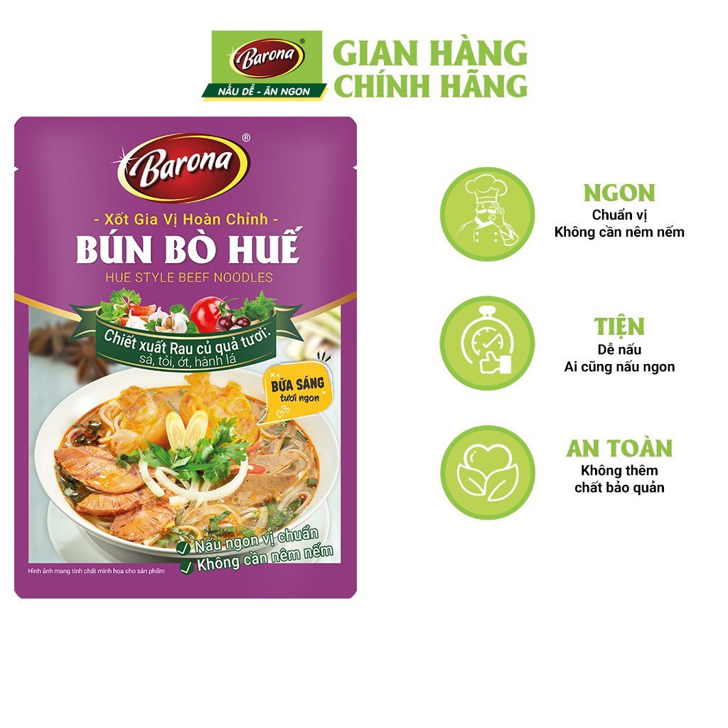Combo 3 gói Gia Vị Hoàn Chỉnh Barona - Bún Bò Huế 80g