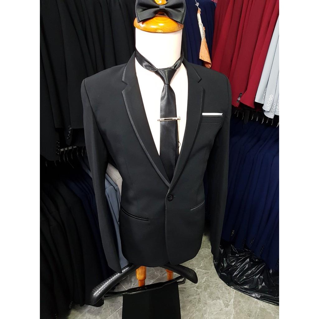 Bộ vest nam body kiểu viền đen đơn giản phong cách