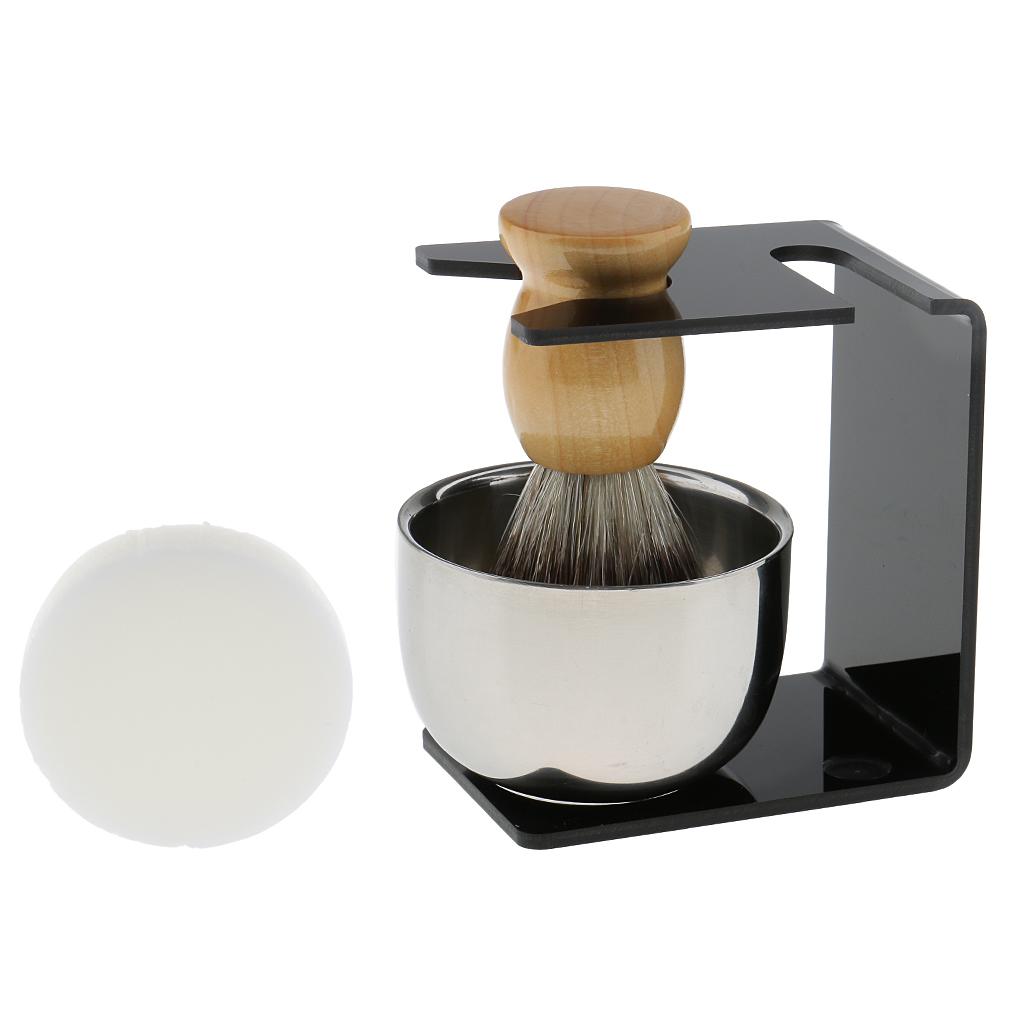 4 In 1 Men Barber Shaving Travel Kit Straight Shave Brush Stand Bowl Shaving Soap Set