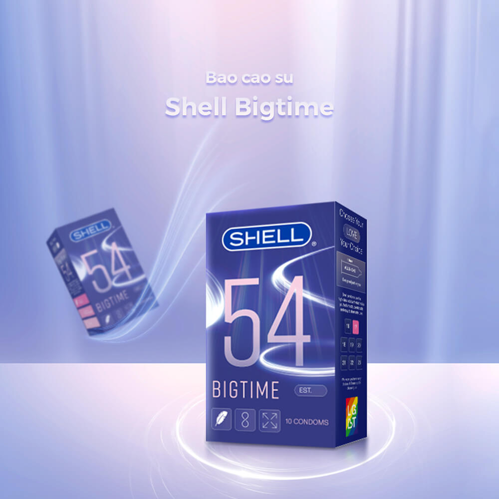 Bao cao su Shell Bigtime - Size 54mm, siêu mỏng, chống tuột, kéo dài thời gian - Hộp 10 cái | SHELL CHÍNH HÃNG