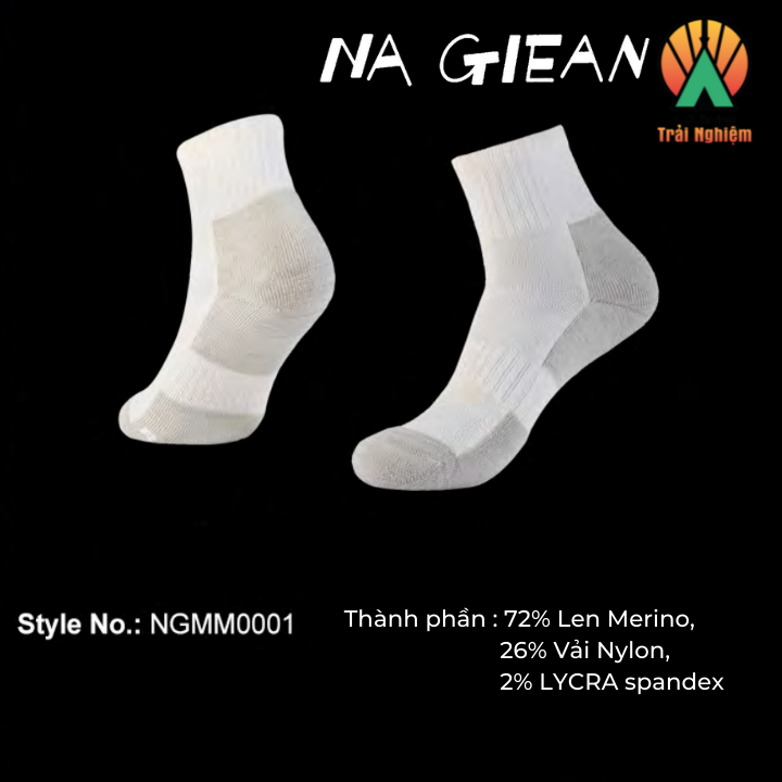 Tất Lông Cừu Merino Cổ Lỡ  Cao Cấp Chuyên Dụng Thể Thao, Dã Ngoại, Leo Núi,Trekking Na Giean NGMM0001