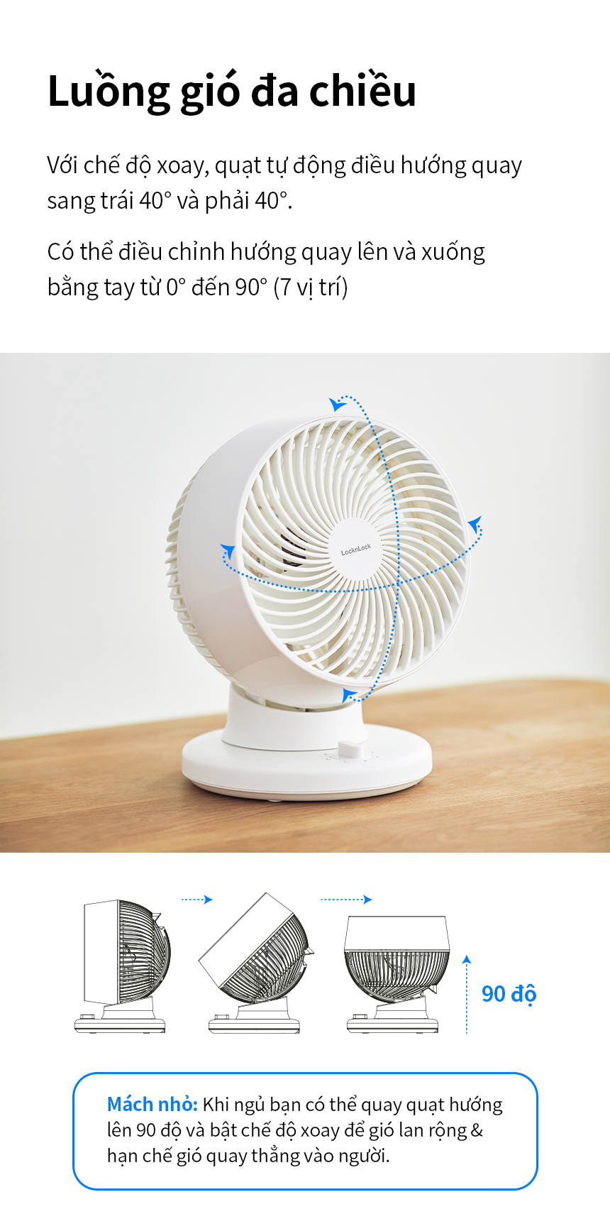 Quạt tuần hoàn không khí LocknLock Bianco ENF156IVY, Hàng chính hãng, mini để bàn, luồng gió đa chiều - JoyMall