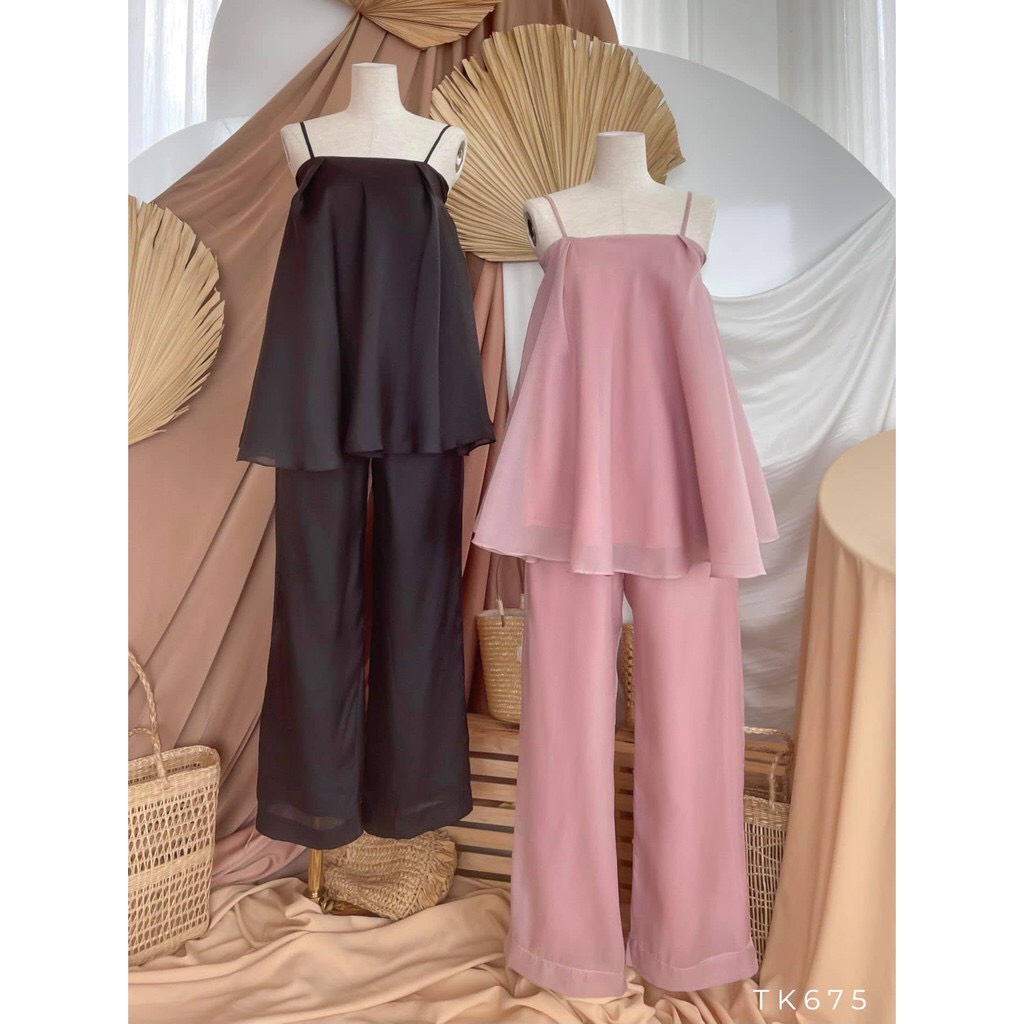 Sét áo 2 dây quần dài xòe voan ánh kim có 4 màu freesize