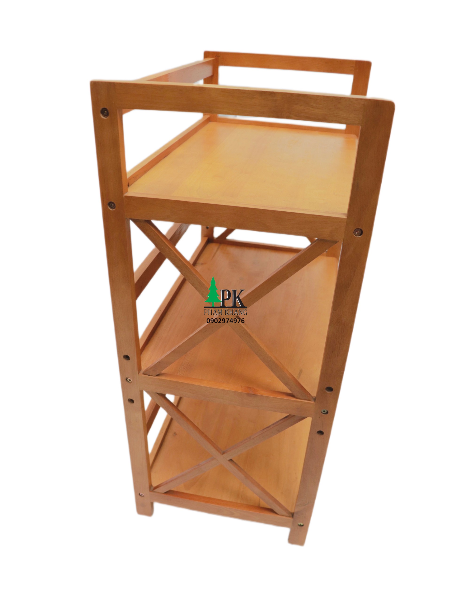 Kệ lò vi sóng gỗ 3 tầng Phạm Khang - Gỗ cao su tự nhiên màu Gỗ Tự Nhiên/ Vàng Cherry - Kích thước rộng 62 cm
