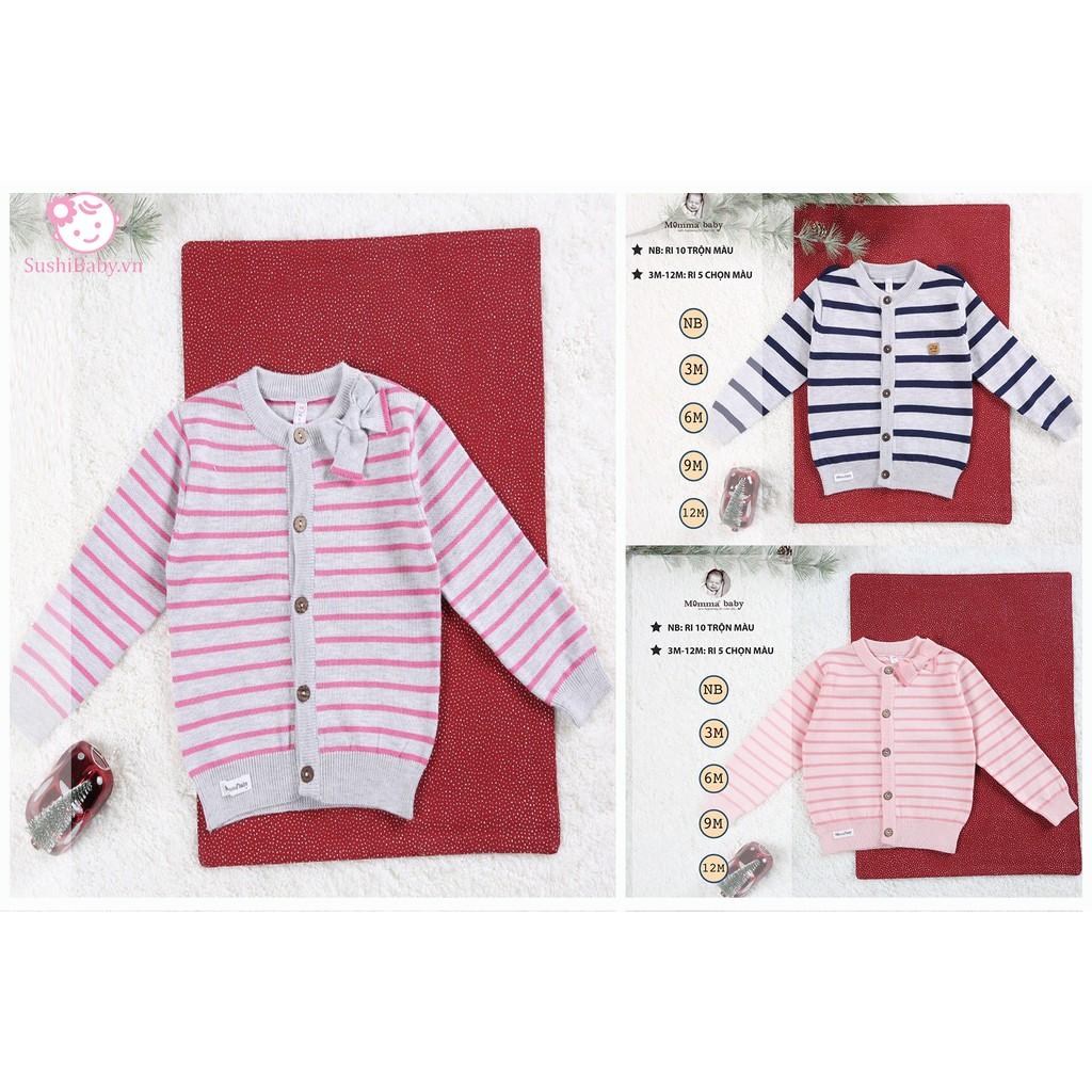Áo len cài giữa cardigan sọc ngang phối màu xinh xắn