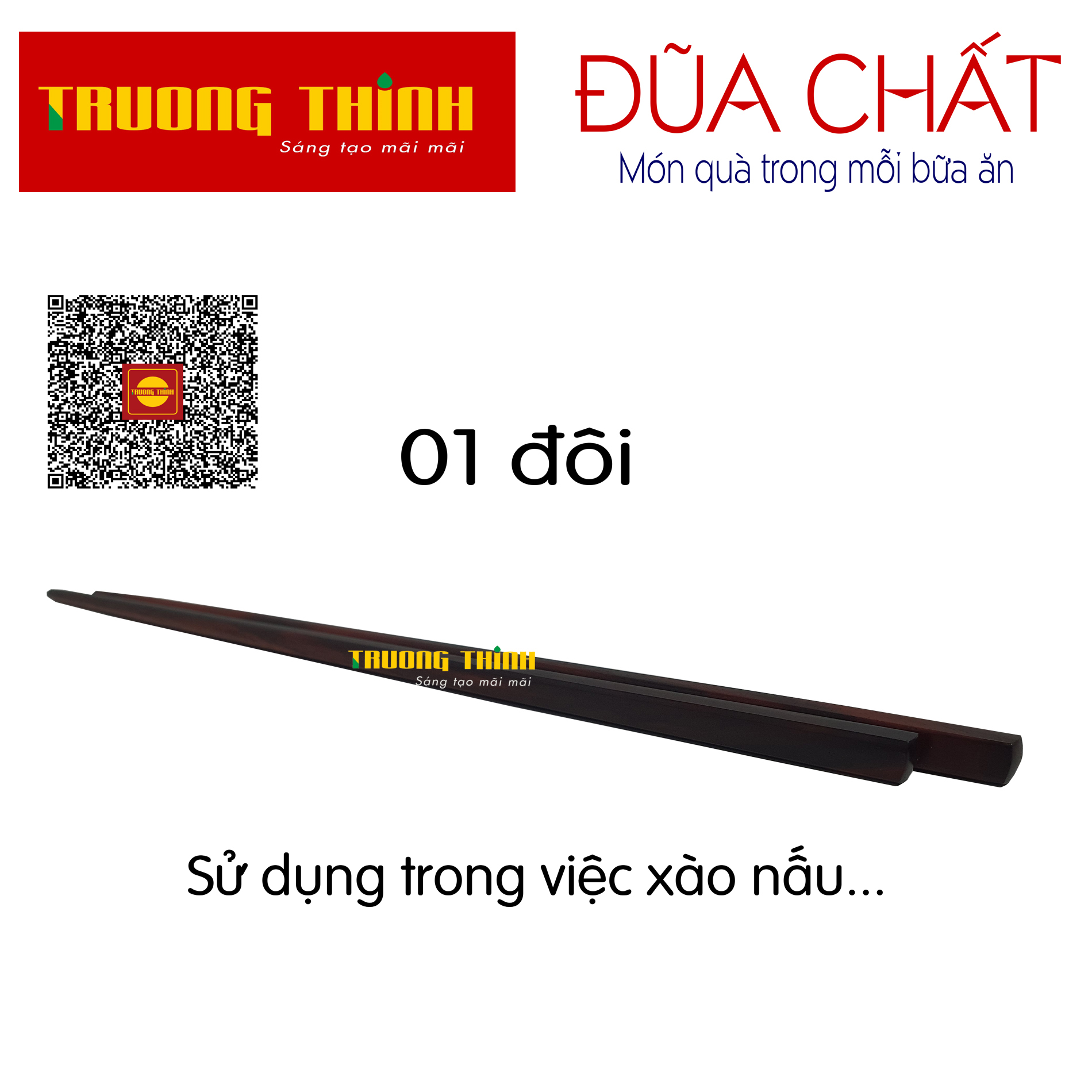 Đũa Xào Nấu Gỗ Trắc Trường Thịnh Sang Trọng Bền Đẹp Không Nấm Mốc - Dài 32 cm - 01 Đôi Vuông