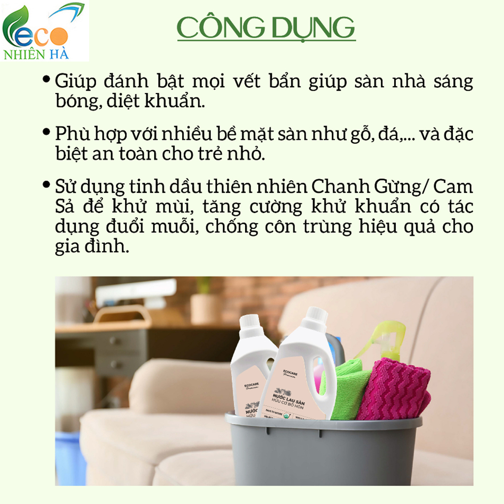 Nước lau sàn hữu cơ ECOCARE 4L phiên bản nâng cấp, nước lau nhà đuổi muỗi, chống trượt