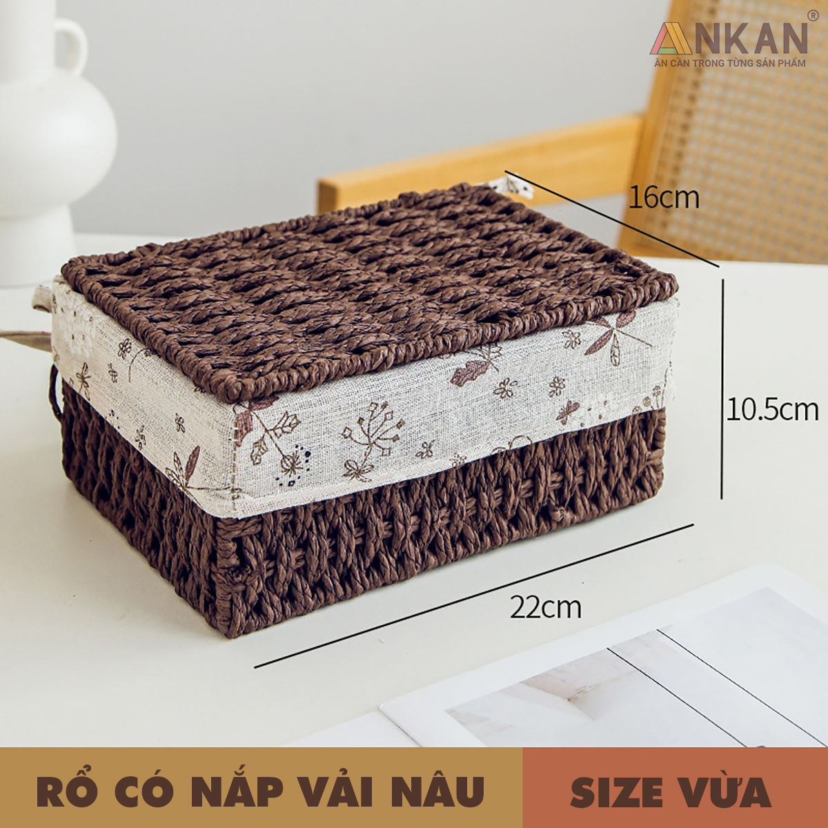 Giỏ Mây Đựng Đồ Có Nắp ANKAN, Giỏ Đựng Đồ Ăn Vặt, Phù Hợp Các Phòng Spa, Khách Sạn Và Trang Trí Trong Nhà