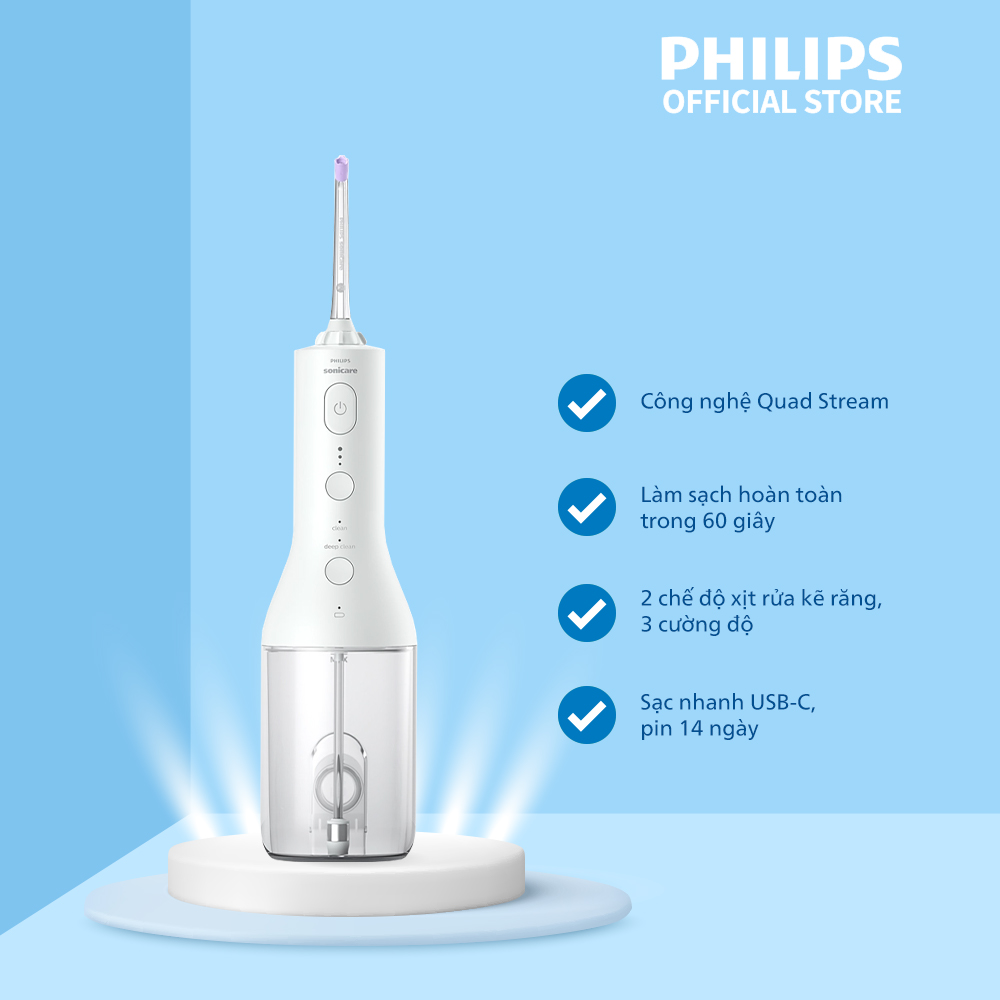 Máy tăm nước cầm tay, không dây, vệ sinh răng miệng với công nghệ Quad Stream Philips HX3806/31