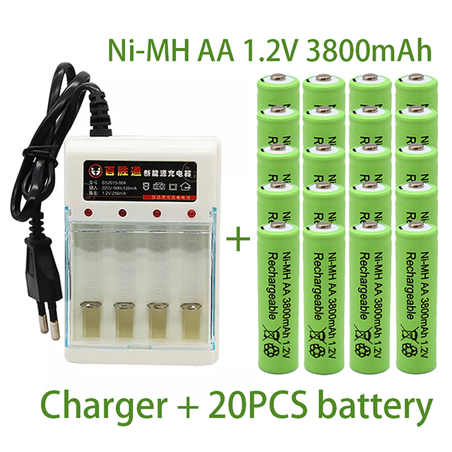 Mới Pin AA 1.2V 3800mAh Pin sạc Ni-MH cho Đồ chơi Điều khiển từ xa Pin sạc Pin sạc AA 1.2V Màu sắc: Vàng