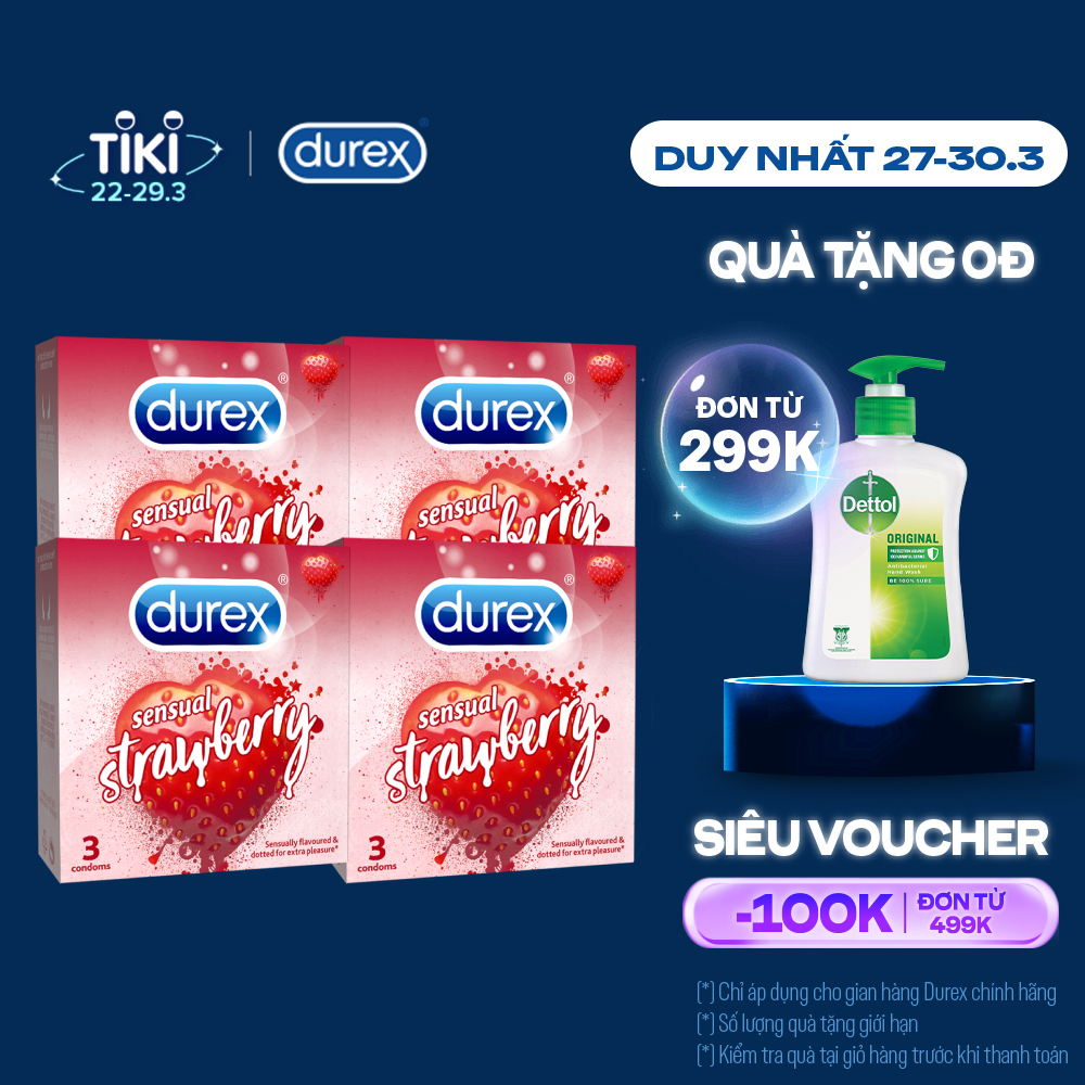 Bộ 4 Bao Cao Su Durex Sensual Strawberry - Hộp 3 Bao