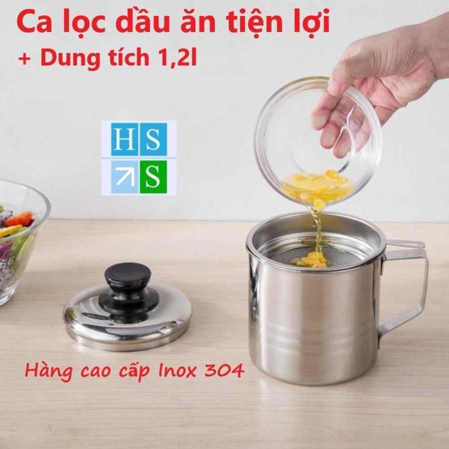 Ca lọc dầu ăn INOX 304 1,2l hàng cao cấp, có lưới lọc cặn tiện lợi dùng lọc nước trái cây, lọc đậu nành,lọc cua -HS Shop