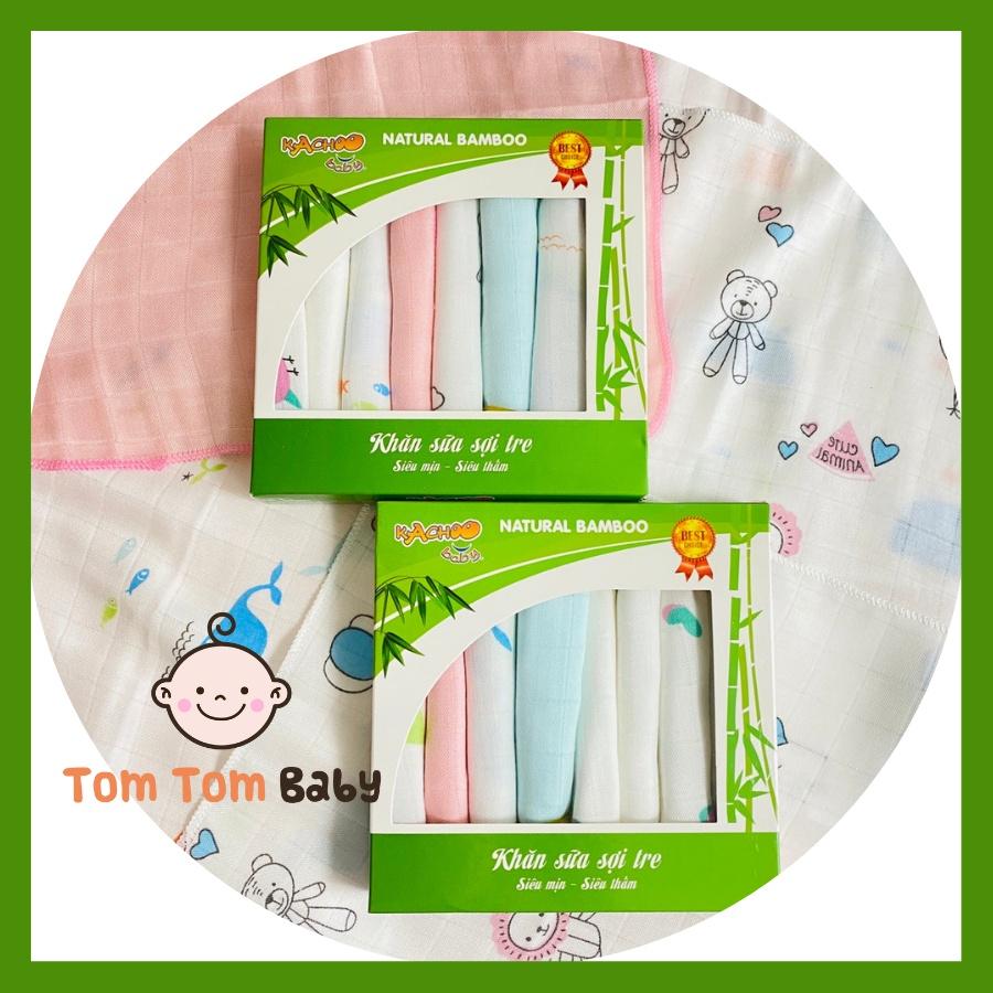 Hộp 8 Khăn sữa sợi tre in hình 2 Lớp Kachoo Baby - Kích thước khăn 30x30 cm