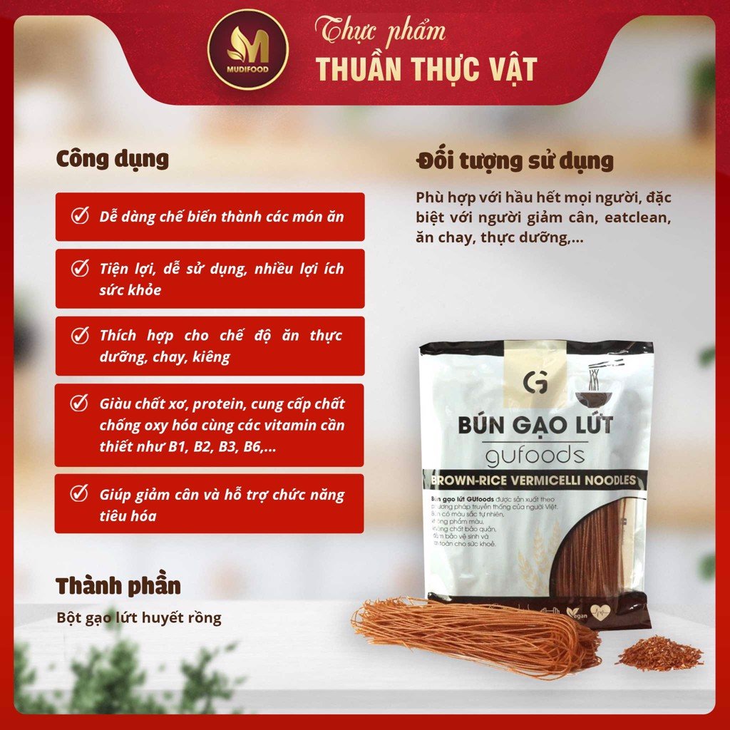 Bún Gạo Lứt Ăn Kiêng GUfoods Huyết Rồng 500g - Giảm cân, Thực dưỡng, Eat clean