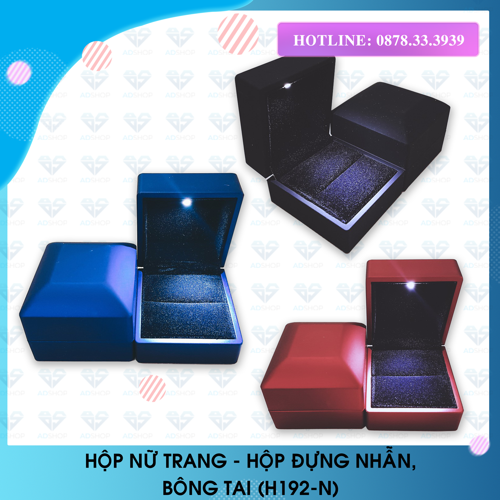 HỘP ĐỰNG NHẪN CƯỚI, BÔNG TAI CHO NỮ ,HỘP QUÀ TẶNG TRANG SỨC, HỘP ĐỰNG NHẪN ĐÍNH HÔN CAO CẤP CÓ ĐÈN LED (H192-NĐ