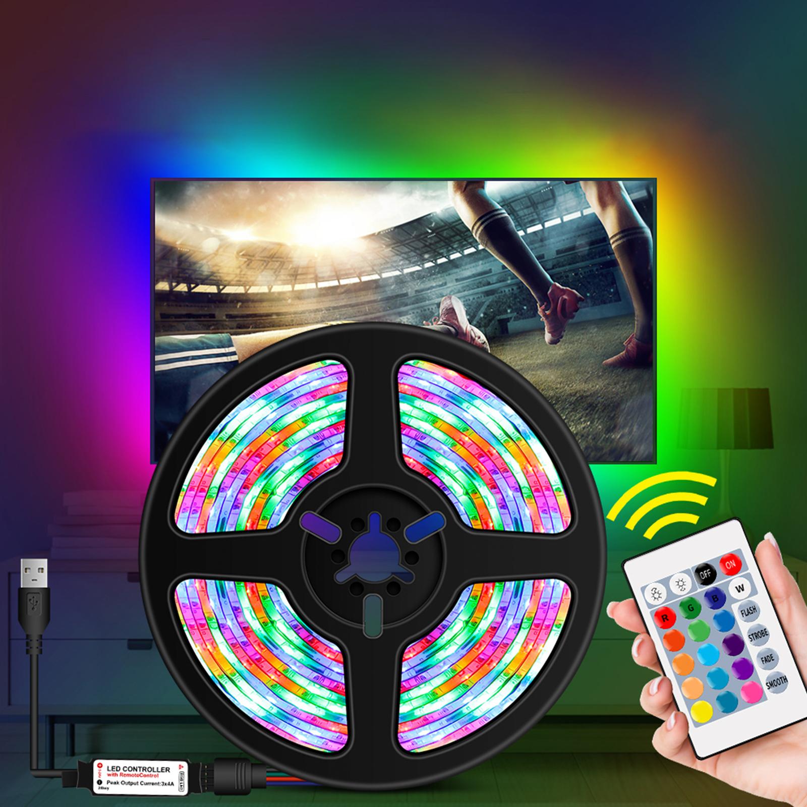 Đèn dải LED RGB với 24Key từ xa có 16 màu linh hoạt, đèn Backlight cổng USB