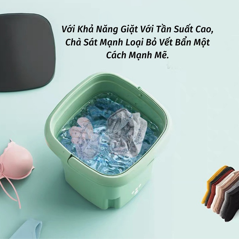 Máy Giặt Mini Clowash Máy Giặt Đồ Nhẹ Du Lịch Gấp Gọn Vắt Khô Khử Khuẩn Bằng Ánh Sáng Xanh Có Nút Thoát Nước Tiện Lợi Tặng Kèm Lồng Giặt