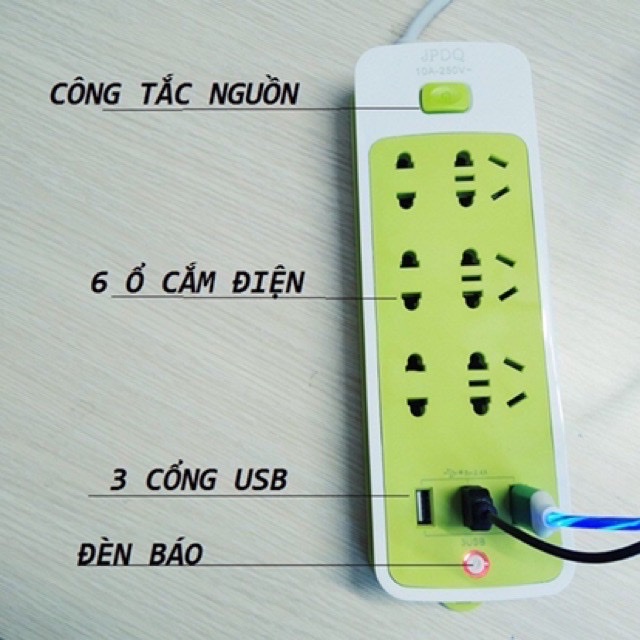  Ổ cắm điện đa năng chống giật ,có 9 ổ cắm và 3 cổng sạc USB ,có công tắc nguồn riêng, tự động ngắt khi quá tải ,sử dụng cho nhiều thiết bị cùng 1 lúc công suất lớn , sạc nhanh , chịu được tải trọng cao ,chống rò rỉ điện , cháy nổ ,có lỗ treo tiện lợi