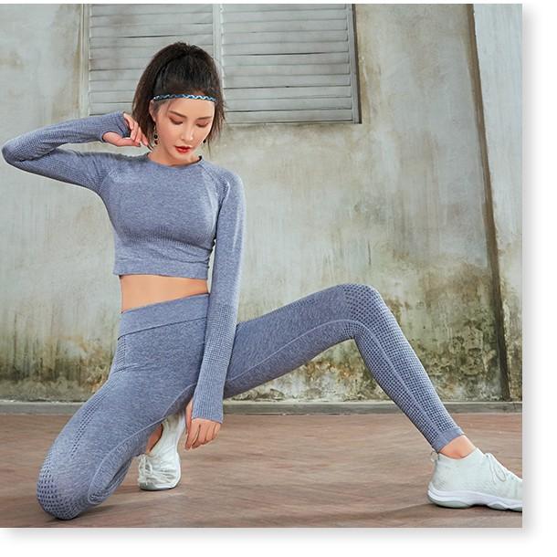 Set quần áo tập gym yoga và các môn thể thao tay dài chất liệu dệt siêu co giãn NTPL03