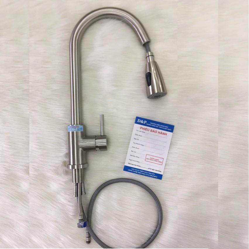 Vòi rửa bát rút dây inox 304 VRB23 - tặng đôi dây cấp nước