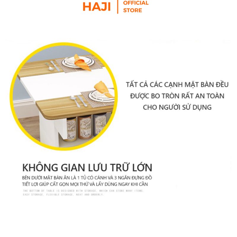 Bàn ăn thiết kế thông minh gấp gọn có bánh xe di động kèm hộc tủ lưu trữ đồ tiện lợi cho phòng bếp phòng khách thương hiệu Haji - GP286