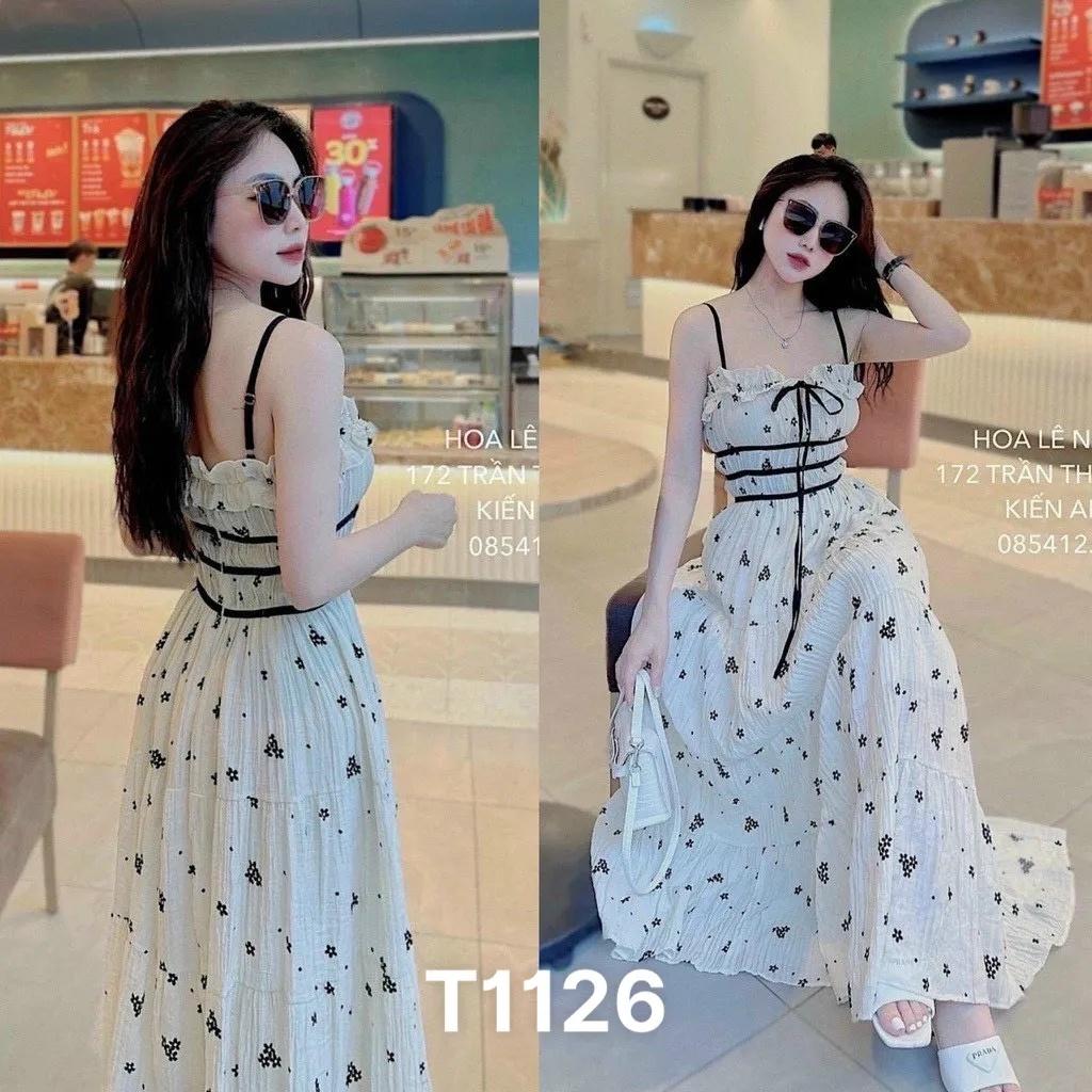 Đầm maxi 2 dây dáng dài chất xốp hoa phù hợp đi chơi dạo phố và đi biển