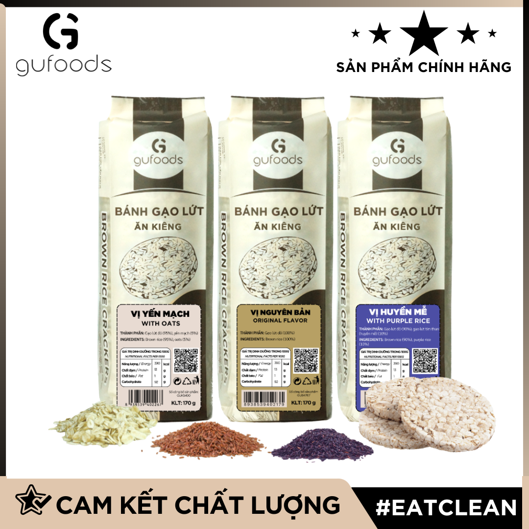 Bánh gạo lứt nguyên hạt GUfoods - Phù hợp ăn kiêng, Tập Gym, Eat clean