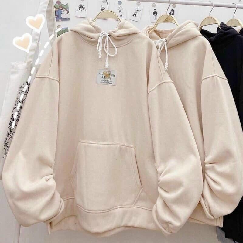 Áo khoác hoodie nỉ nữ form rộng tay phồng nón to chùm đầu_Áo khoác chui đầu unisex in logo nhiều màu thời trang thu đông