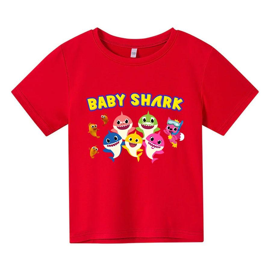 (TẶNG KÈM NÓN KẾT) Áo thun trẻ em BABY SHARK, 4 màu, có size người lớn, King Cotton