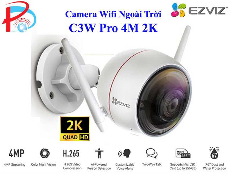 Camera IP Wifi Ngoài Trời EZVIZ C3W 4MP 2K Color Night Vision Tích Hợp Ai Cảnh Báo Chuyển Động - Có Màu Ban Đêm - Đàm Thoại 2 Chiều - Hàng Chính Hãng