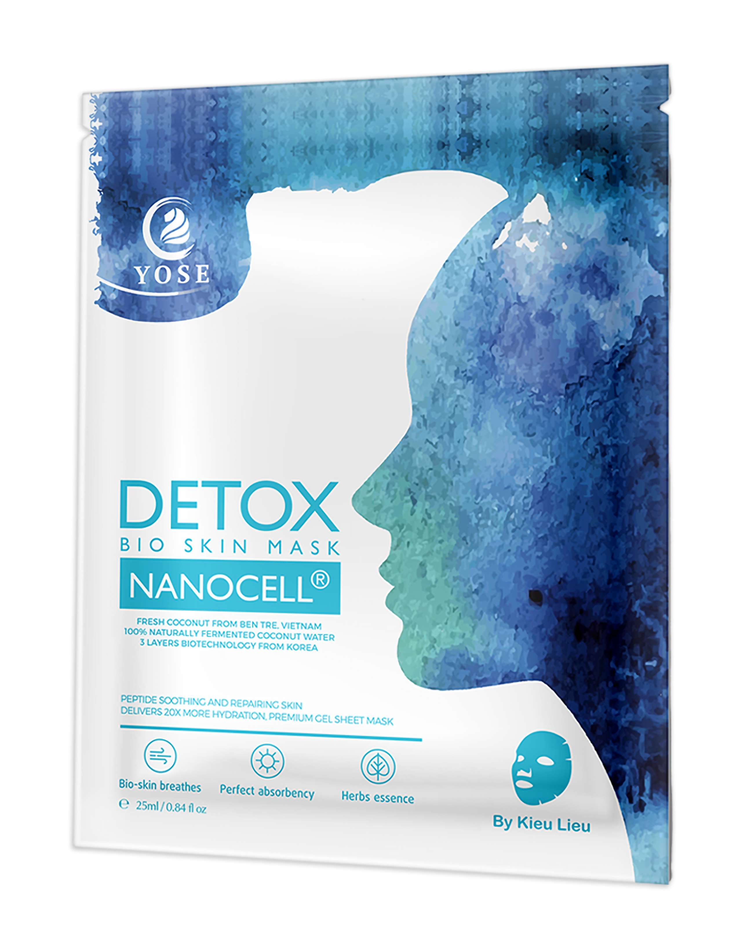 Yose - Mặt nạ da sinh học DETOX Bio skin Mask nanocell giúp phục hồi và làm dịu da bị tổn thương cho làn da sáng mịn, đàn hồi dẻo dai ( 1 hộp 5 miếng )