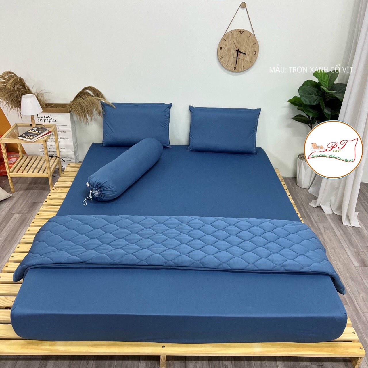 Ga Chống Thấm Cao Cấp PT Mẫu Họa Tiết Trơn Xanh Cổ Vịt
