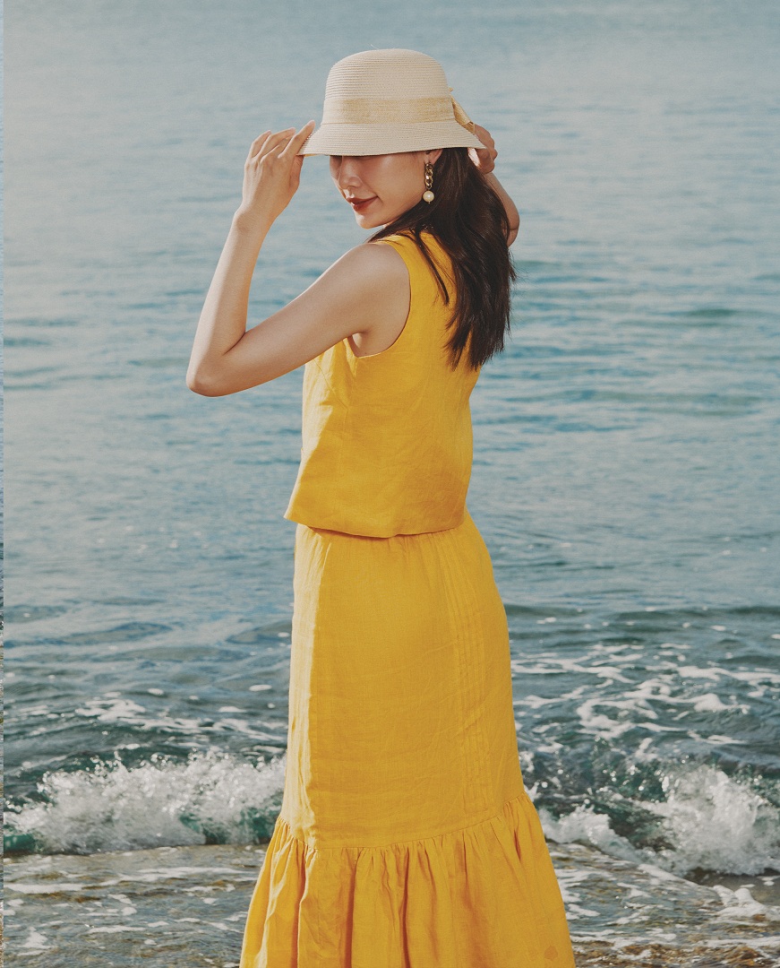 Váy Midi Godet Linen Tràng An SKI052 thời trang thiết kế Hity